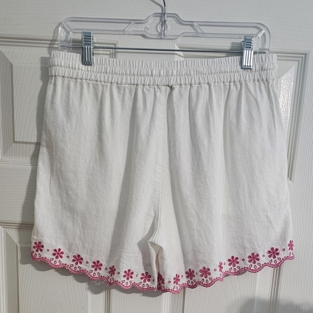 J.Crew Linen Blend Embroidered Drawstring White Short XS - Picture 3 of 5